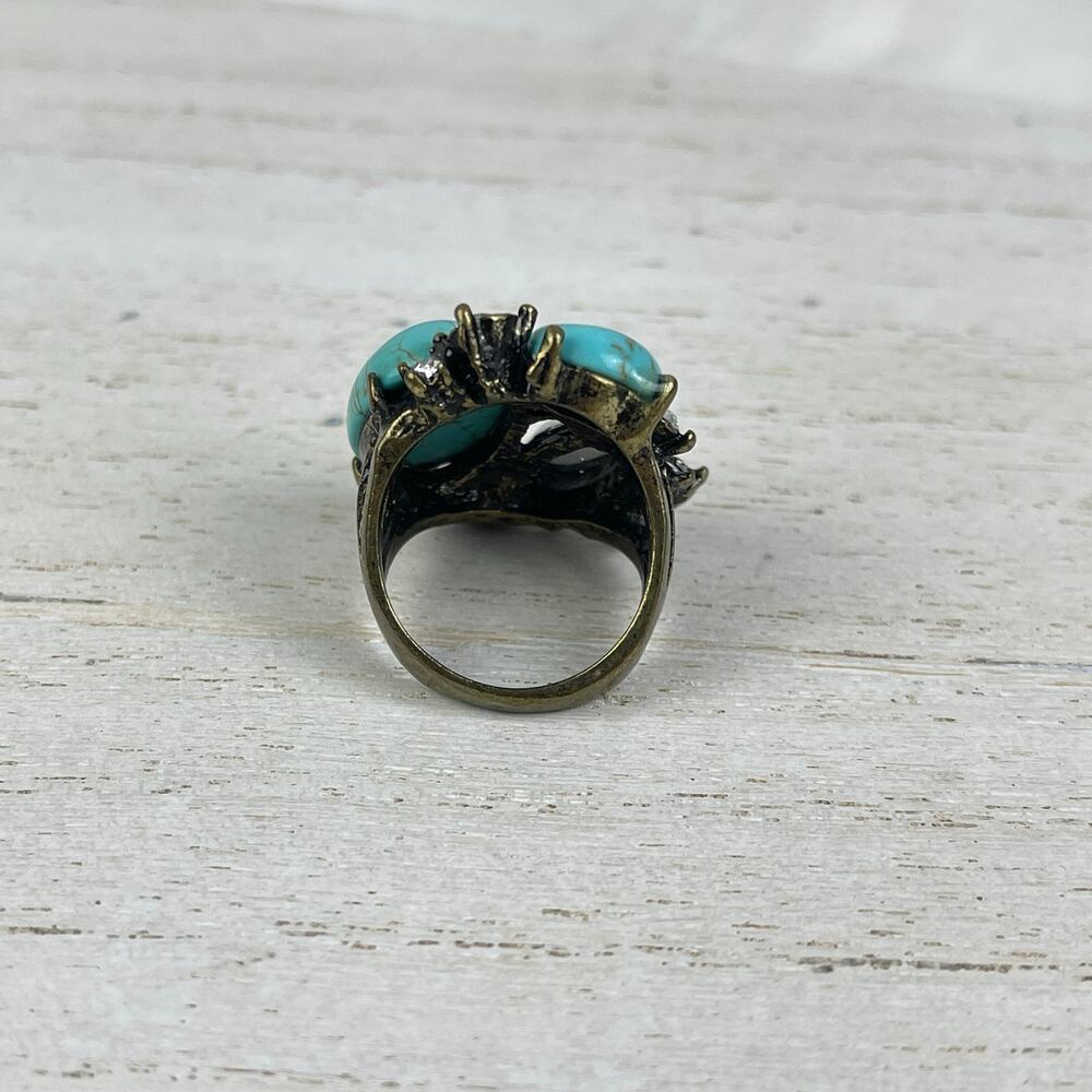 VTG Y2K Urban Outfitters Turquoise Howlite Rhinestone Statement Ring Gold 6-6.5 - Picture 8 of 16